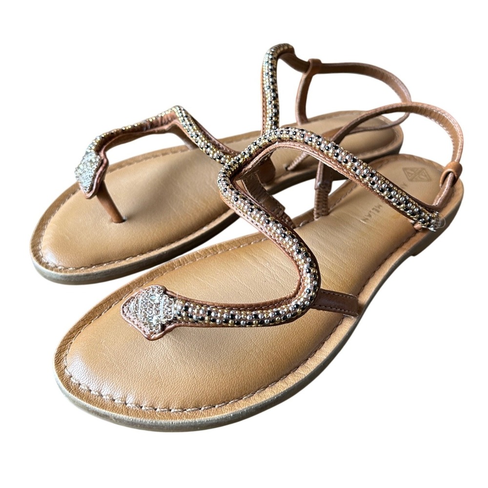 Antonio Melani Women Brown Leather Snake Rhinestone Thong Sandals Size 6M
